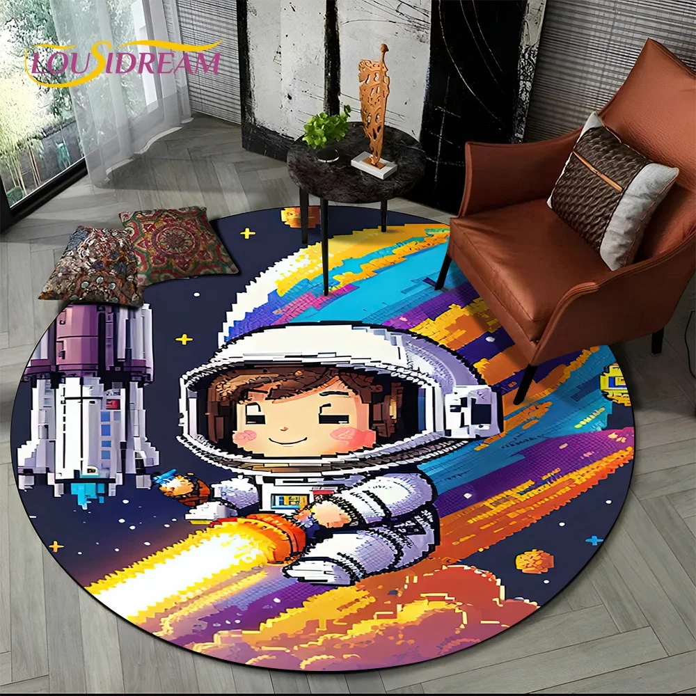 Astronaut Universe Spaceman 3D Outer Space Cartoon Round Carpet Rug for Bedroom Living Room Sofa Decoration,Kid Decor Floor Mat