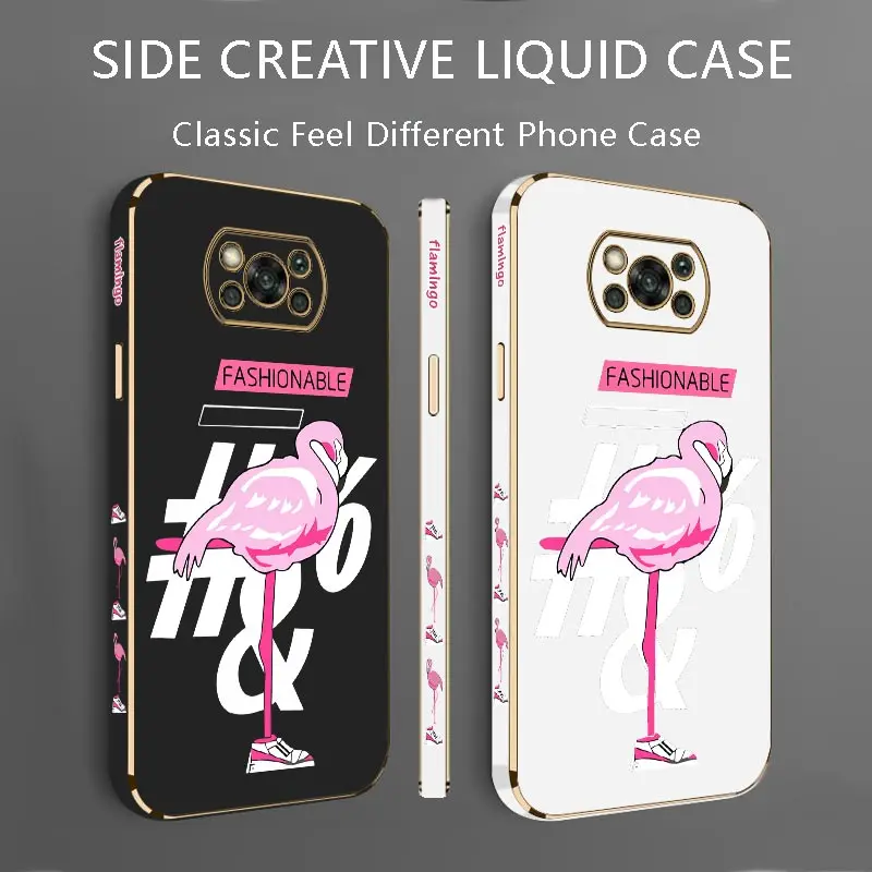 Pink Flamingos Luxury Plating Phone Case For Xiaomi POCO X3 X5 M4 M5 M3 X5Pro X4GT X3GT X3NFC X4NFC X4Pro X3Pro F4 F5 F4GT Cover