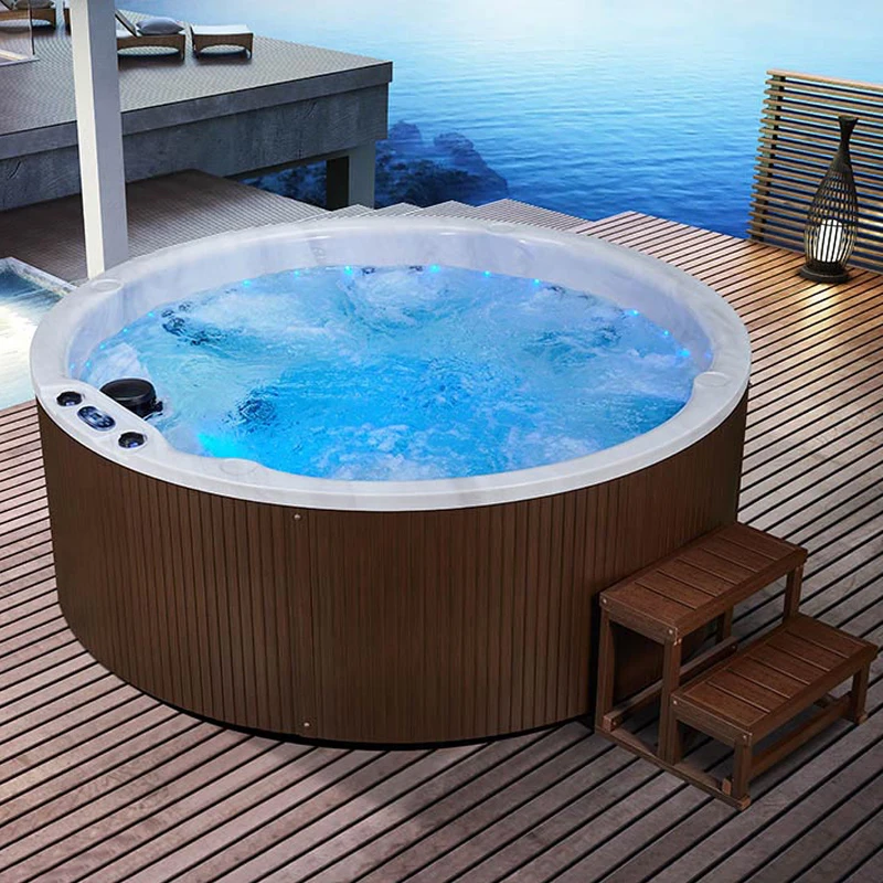 &c Whirlpool Acrylic Outdoor Round Four Person Spa Tub with Balboa Control Thermostat Freestanding Design for Hotel Use