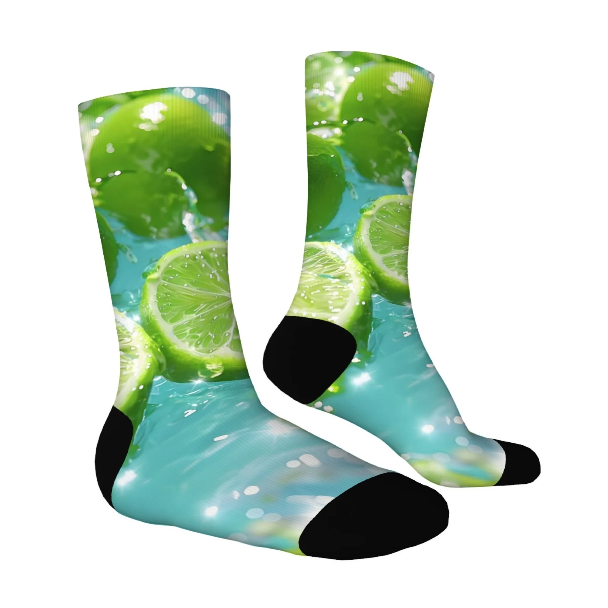 Refreshing Lemon Lime Socks Summer Fruit Soda Style Breathable Mid Calf Socks for Men and Women Unisex Socks for Beach Holiday