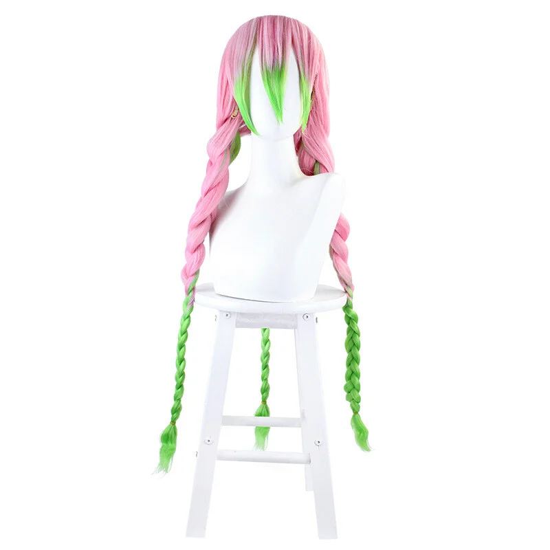

Ladies Long Multicolor Pink Green Handcraft Women Three Braid Wig