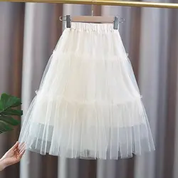 Girl's Summer Half body Skirt Gauze Skirt New Spring/Autumn Children's Fashionable Cake Skirt Girl's Big Girl Mesh Half skirt