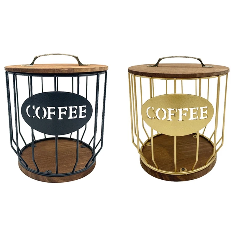 

Coffee Holder With Wood Lid,Large Capacity Coffee Storage Container Basket,Round Coffee Holder Case For Counter Reusable Black