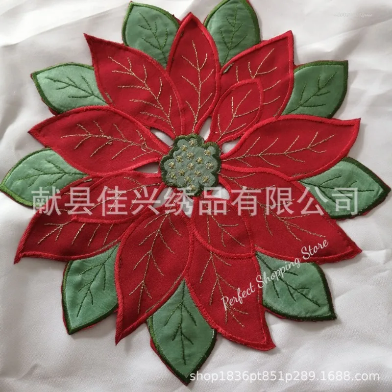 Poinsettia Table Runner Christmas Placemat Insulation Pad Holly Leaf Mat Versatile Gift Scald Proof Red Fruits Linen Plus Sponge