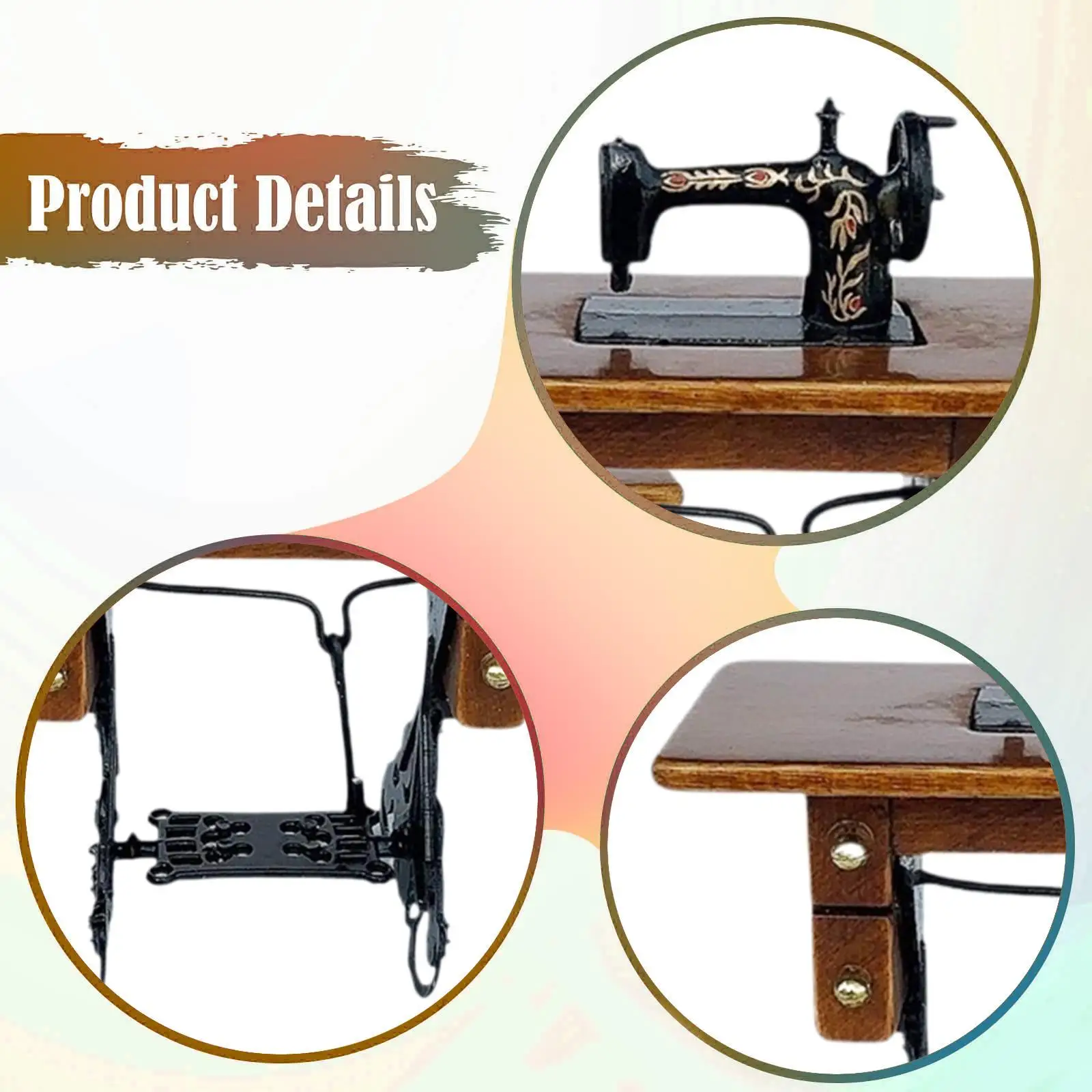 Wooden Miniature Sewing Machine Vintage Model Dollhouse Decoration Prop for Photography and Crafts