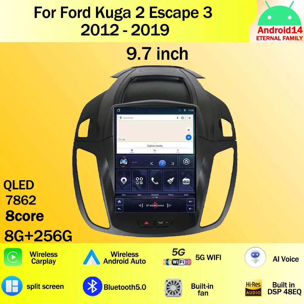 

9.7 inch Android 14 Car Radio For Ford Kuga 2 Escape 3 2012 - 2019 4G LET Wireless CarPlay Stereo Multimedia Player GPS BT DSP