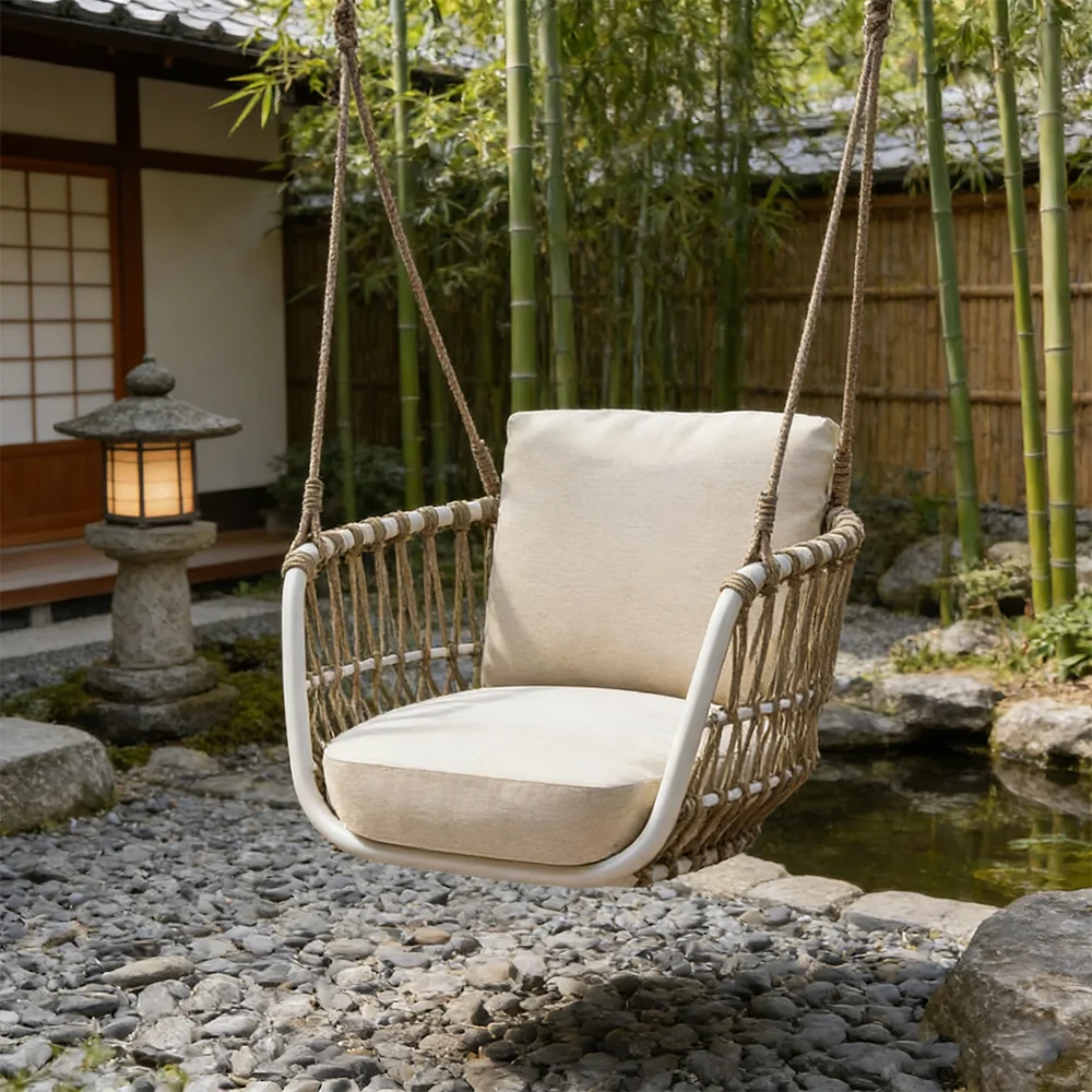 

Современное уличное подвесное кресло-качели из ротанга с водонепроницаемой подушкой для сада, балкона, отеля, зоны отдыха
