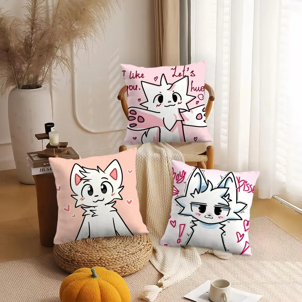 Anime Boykisser Silly Cat Cushion Cover Silky Short Plush Double-Sided Printed Pillow Case for Sofa All Seasons Home Decor Gift