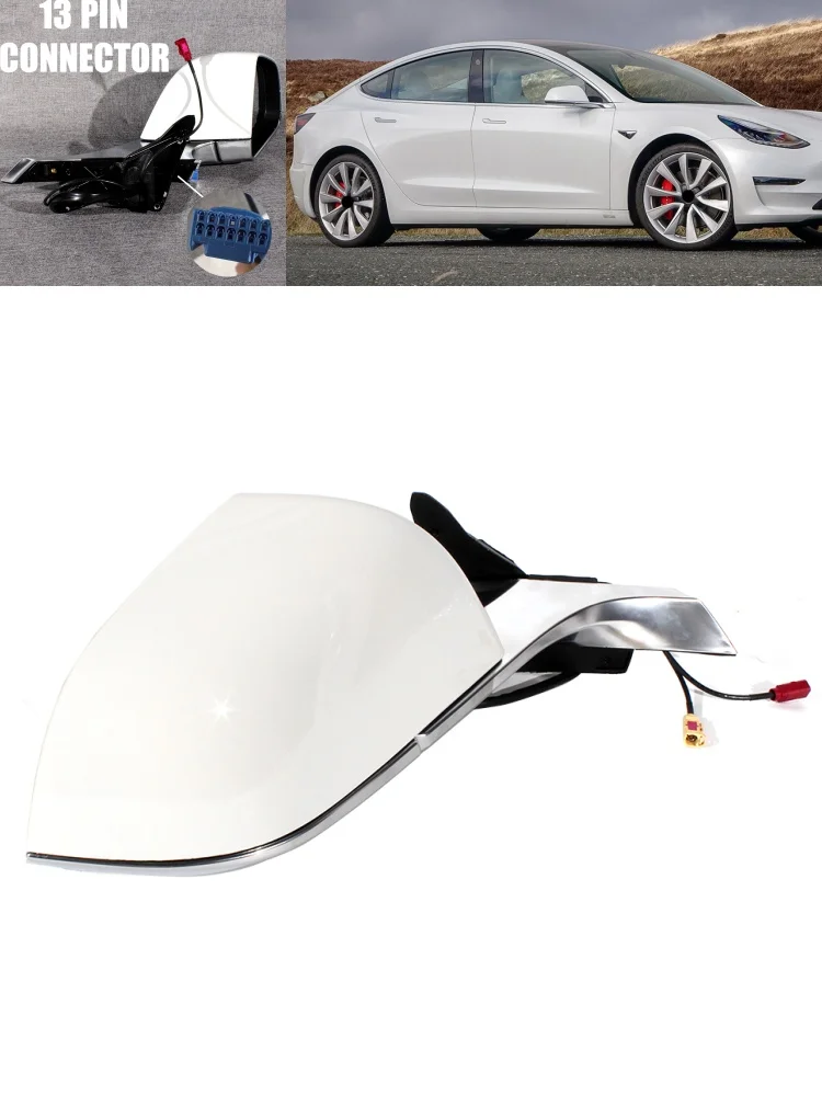 Voor Tesla Model 3 2017 2018 2019 2020 2021 2022 2023 Rechts 13 Pins Wit Geschilderd Power Passen Geheugen Spiegel montage - afbeelding 2