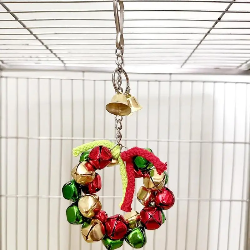 Christmas Theme Parrot Bite Toy Bird Ring Bell Parrot Hanging Toy Parakeet Chew Swings Toy With Hanging Bells Bird Accessories