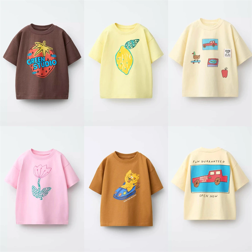 Lovey T Shirt For Boys And Girls Summer Clothes  Simple All-match  Crewneck Base Shirt 1-7Years Old Children New Printed Tees