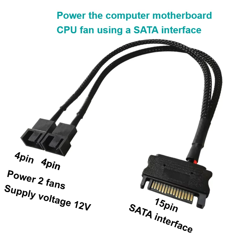 SATA Connecting Line HUB 15 Pin to 2 Ports 3 Pin or 4 Pin CPU Cooler Fan Computer case PC Fan Cable Adapter Connectors 30cm