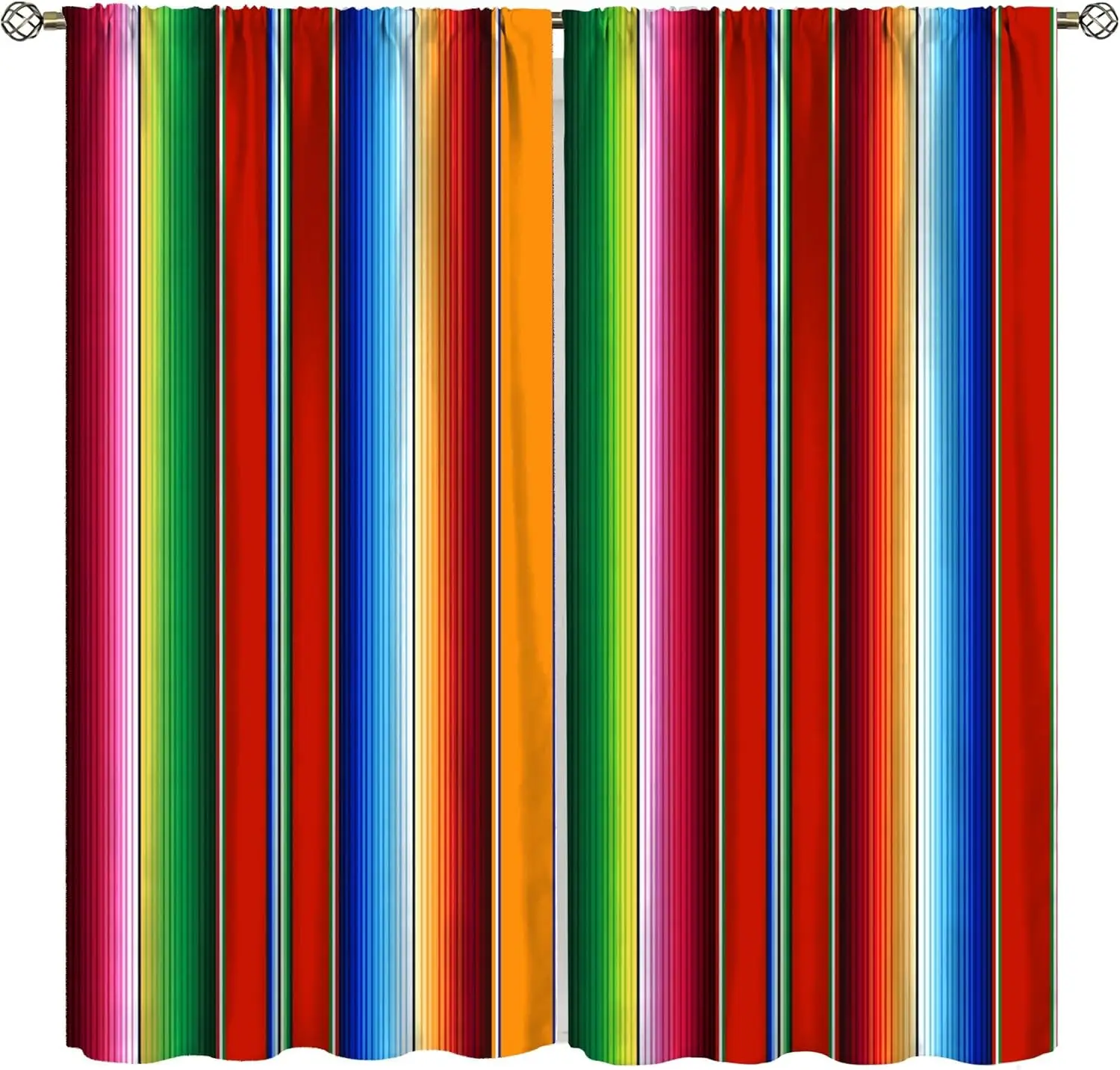 Cinco de Mayo Vorhänge für die Küche, mexikanischer Stil, bunte ethnische Streifen, geometrischer Kunstdruck für Kinder, Jungen, Mädchen, Schlafzimmer, Wohnzimmer