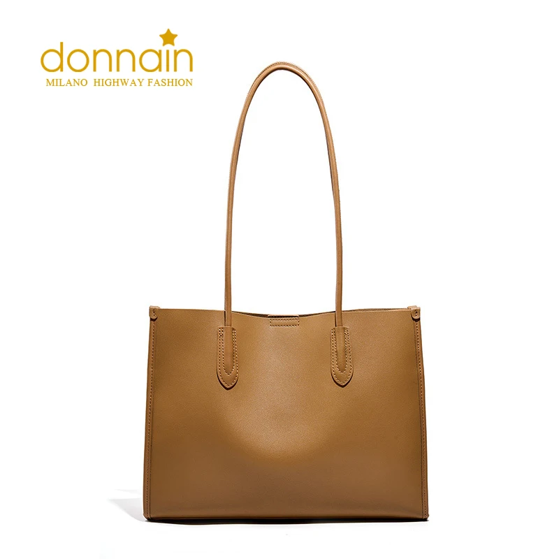 

DONNAIN Shoulder Bags Women High Quality Napa Cowhide leather Solid Color Square Large Capacity Handbags Female Casual Tote Bags