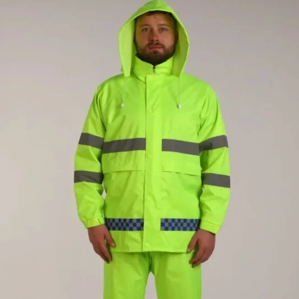 

Raincoat And Pants Set Waterproof Reflective Rain Suit For Work Traffic Duty Cycling Patrol Green
