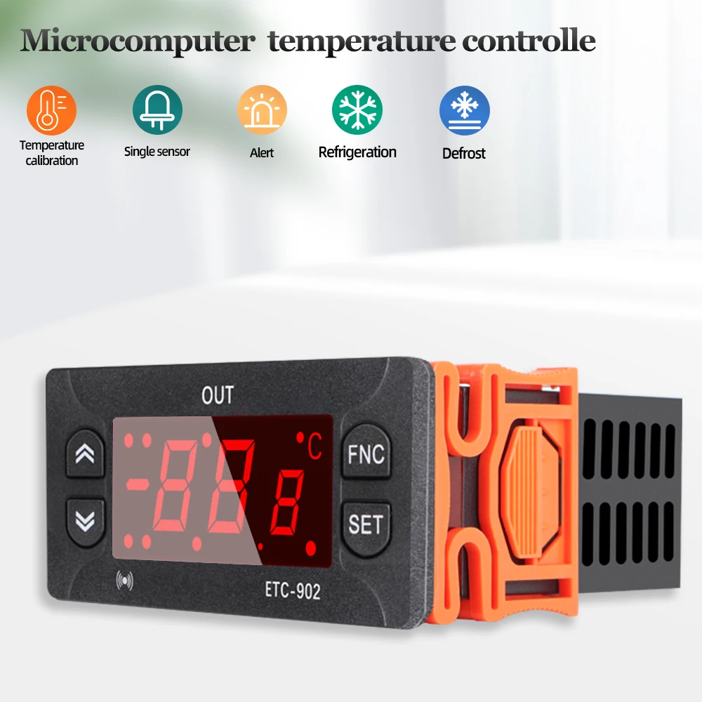ETC-902 12-24V 110V 220V 디지털 온도 컨트롤러 LED 디스플레이 온도 조절기 (냉/난방 제어 기기 포함) NTC 센서