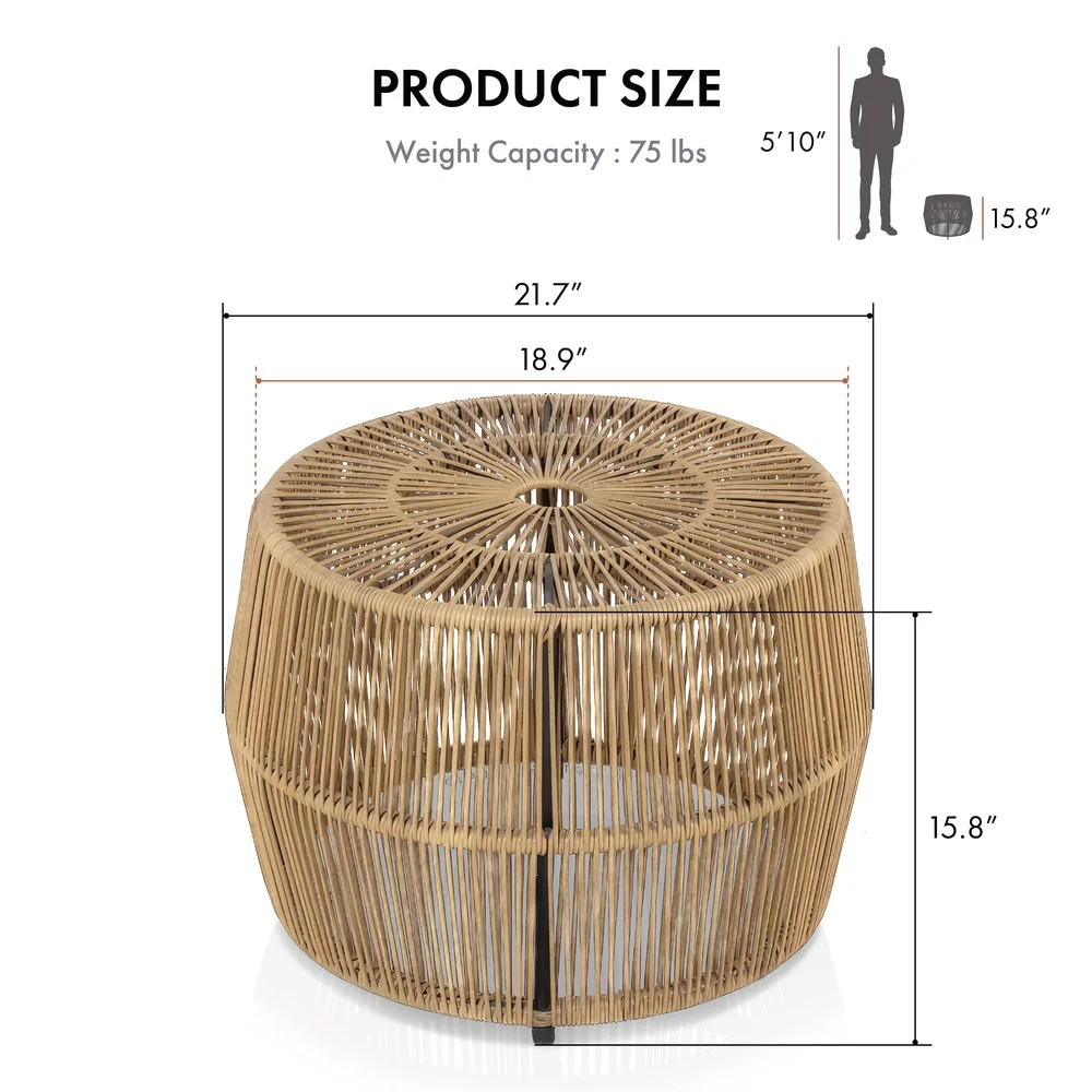 Outdoor Round Coffee Table PE Wicker Rattan Weather Resistant Durable Lightweight Indoor Outdoor Side Table Small Spaces