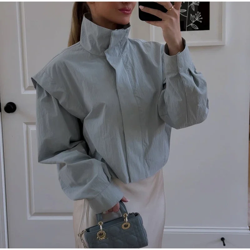 Kurze Damen-Windjacke mit Stehkragen, Locker Geschnitten, Langarm, Leichte Freizeitjacke 2026 Streetwear für Täglichen Pendler- und Outdoor-Gebrauch – Detail 8