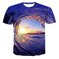 3d Wave Landscape Color Printing Men's And Women's T-shirt Breathable Seaside Scenery Pattern Trend Hip-hop Light Summer