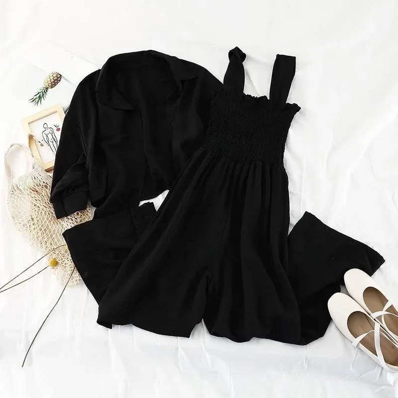 2025 New Spring Women Set Korean Style Fashion Loose Oversize Two Piece UPF Clothes with Jumpsuit Casual Female Sets