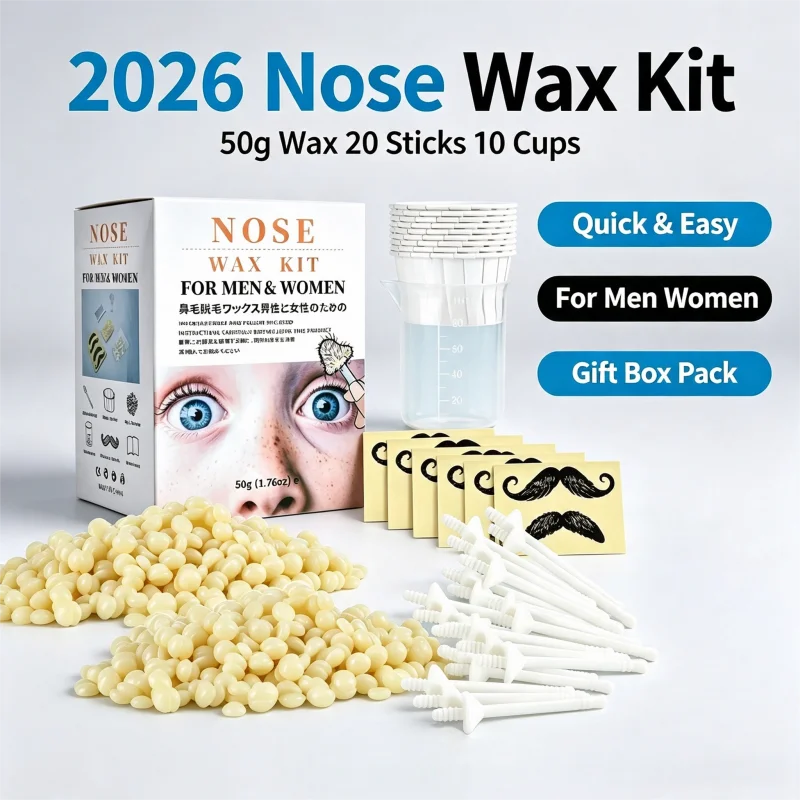2026 Nose Wax Hair Removal Kit | 50g Wax, 20 Sticks | Painless, Quick & Easy for Men Women | 10 Cups,1 Gift Box Quick & Painless