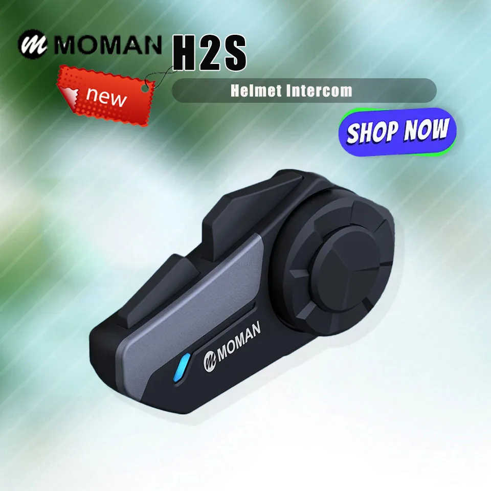 MOMAN H2S Helmet Intercom Wind-Noise-Cut Microphone Wireless Bluetooth Motorcycle Helmet Headse for Wind Rises