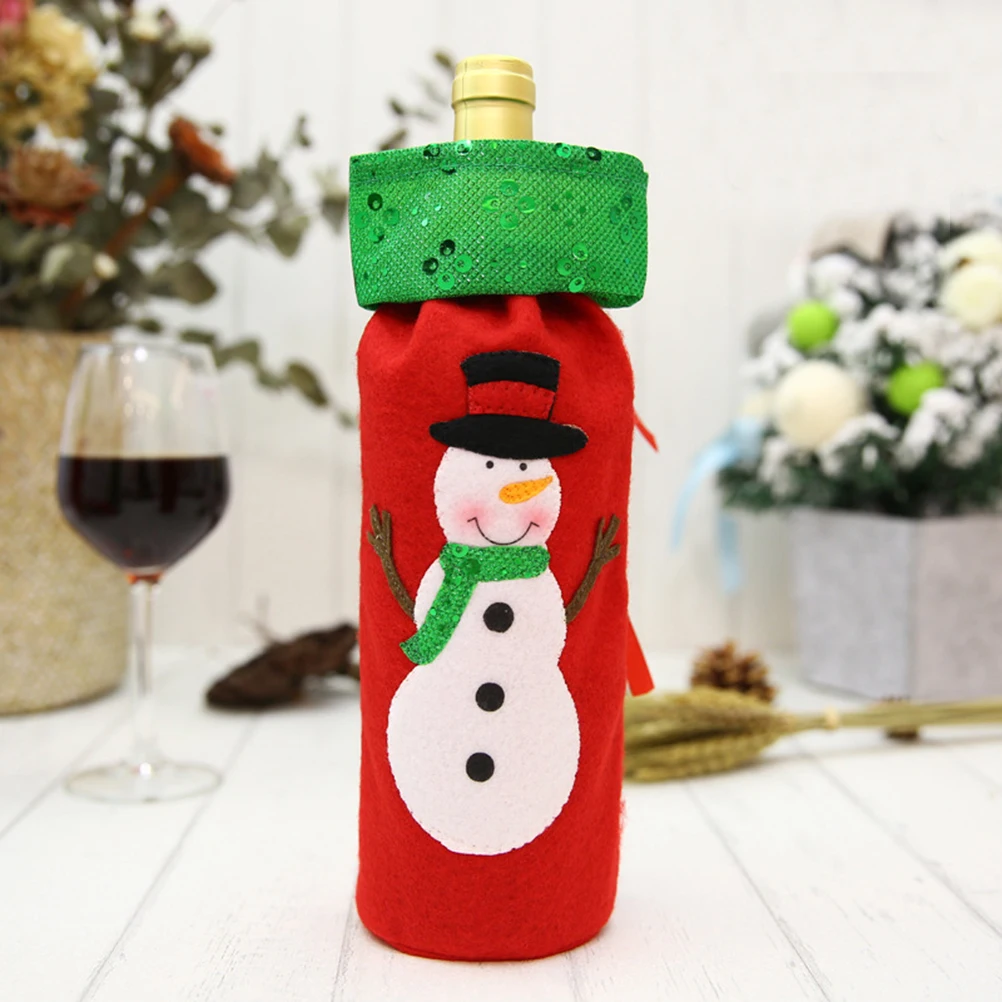 

3pcs Sequins Covers Christmas Decor Elk Snowman Old Man Party Bottle Cover Decor For Wine Bottle Bag Kitchen Bar Accessories