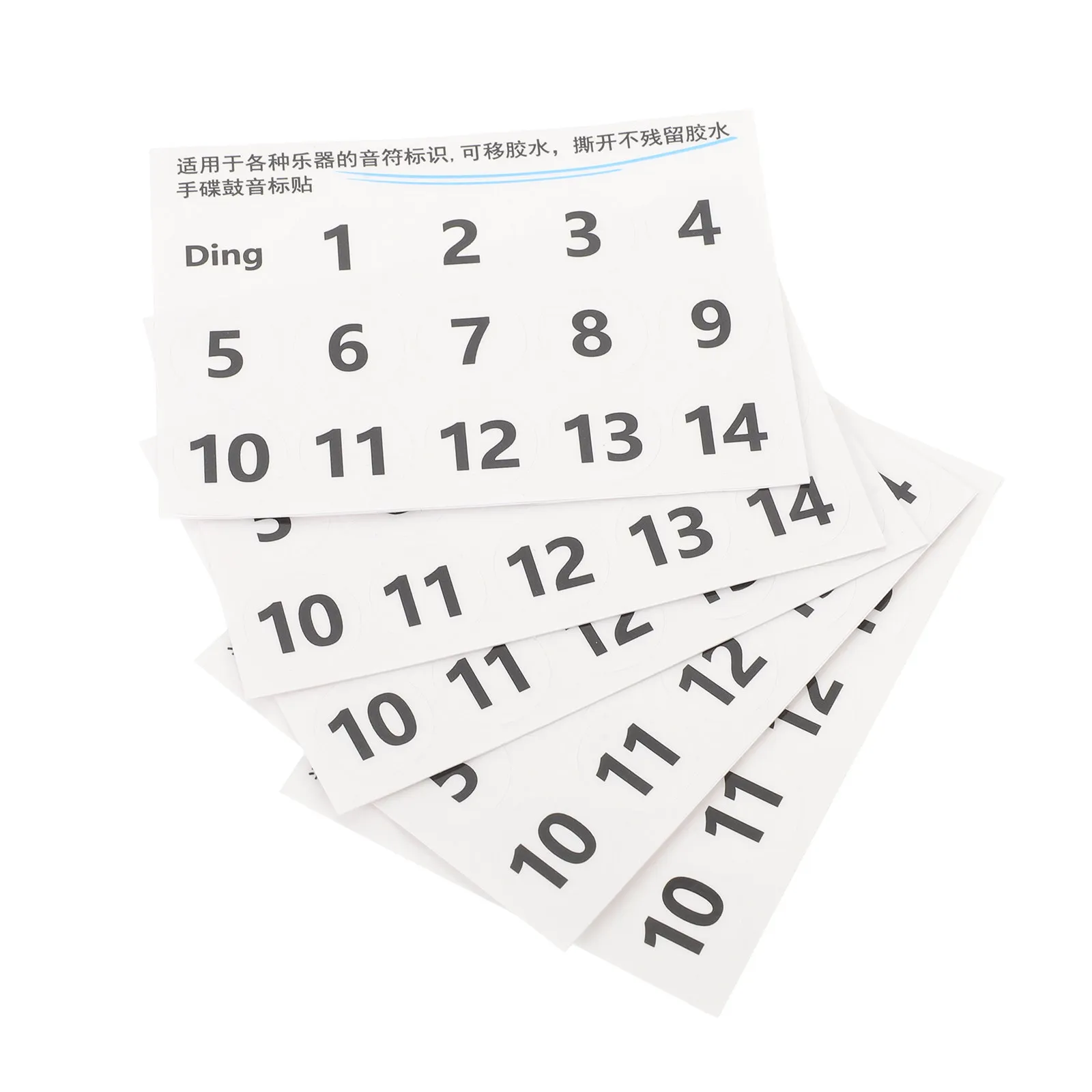 5 feuilles d'autocollants d'échelle pour handpan, étiquettes numérotées blanches, autocollants d'entraînement à la percussion amovibles pour l'apprentissage musical des débutants