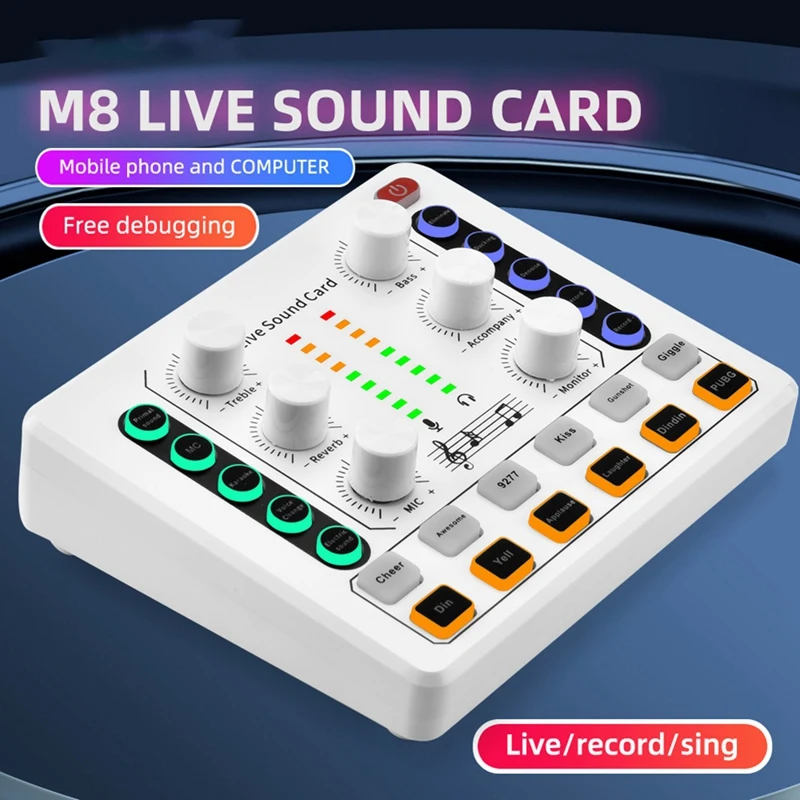 Witte Live Geluidskaart M8 Draadloze Bluetooth Audio Mixer Digitale Mixer Ruisonderdrukking Live Streaming Uitzending Podcasting