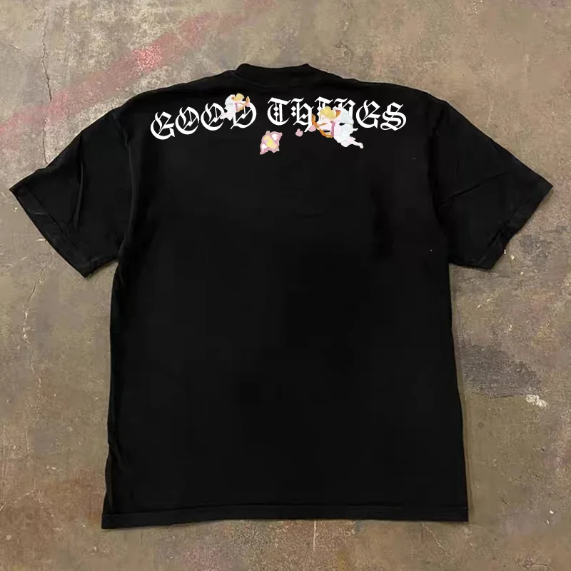 Loose Fit Cotton T-Shirt Short Sleeve Double Thread 260 Pure Cotton Unisex Casual Printed Top for Men And Women