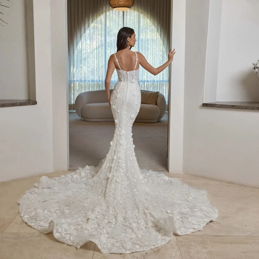 Mermaid Sexy Wedding Dresses Sweetheart Vestido De Novia Lace 3D Flowers Detachable Train Vintage Custom Made Bridal Gown