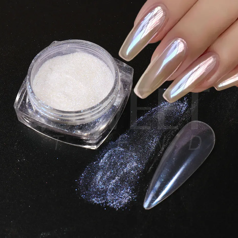 White Pearl Mirror Moonlight Nail Powder Chrome Pigment Rubbing on Nail Glitter Mermaid Aurora Dust Manicure Decoration M38016