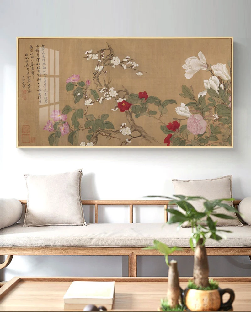 Chinese Style Canvas Print Painting Poster Pictures Art Large Size Plant Flower Tearoom Wall Living Room Home Decoration04