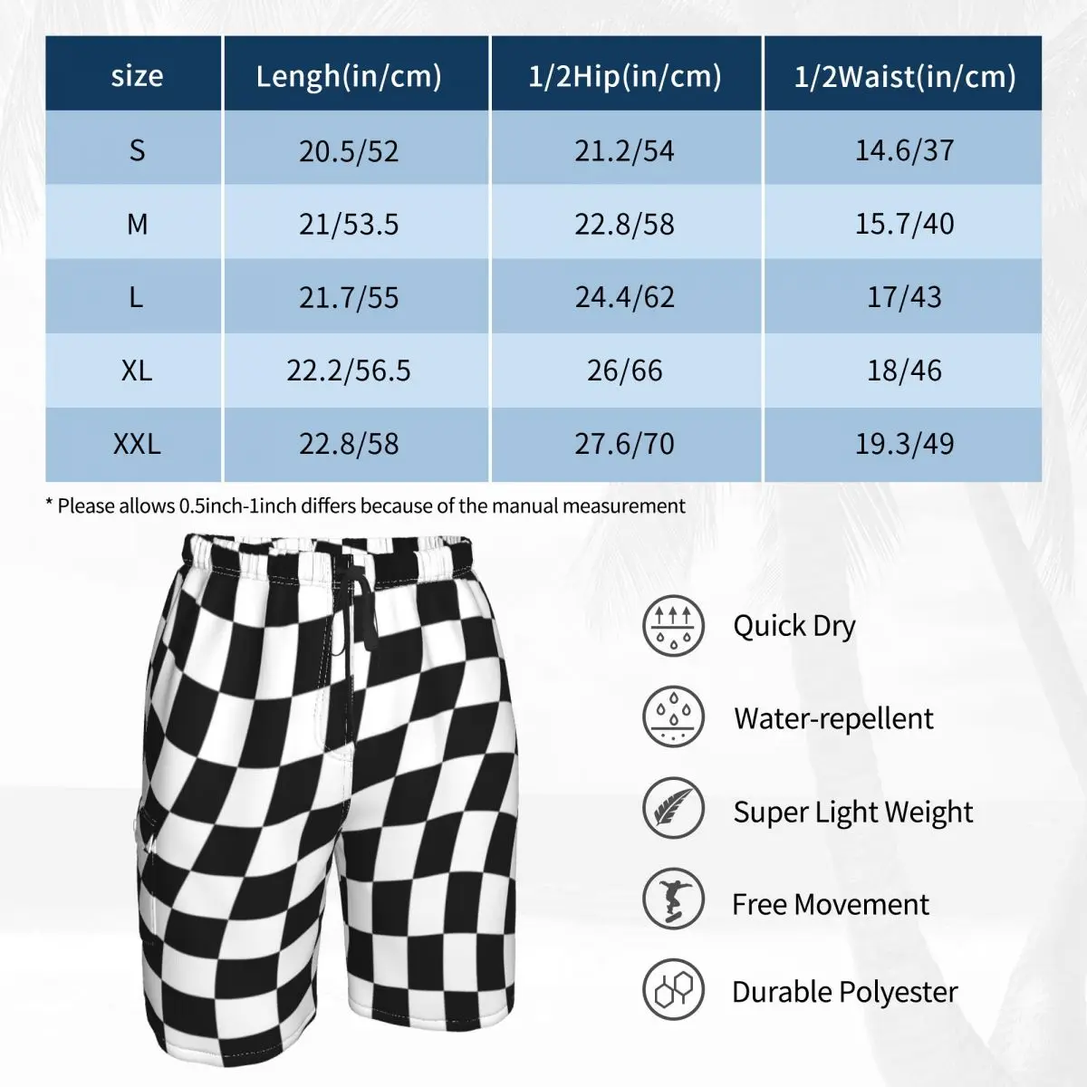 Abstract Checkerboard Board Shorts Black and White Checker Men Classic Board Short Pants Hot Sale Printing Plus Size Swim Trunks