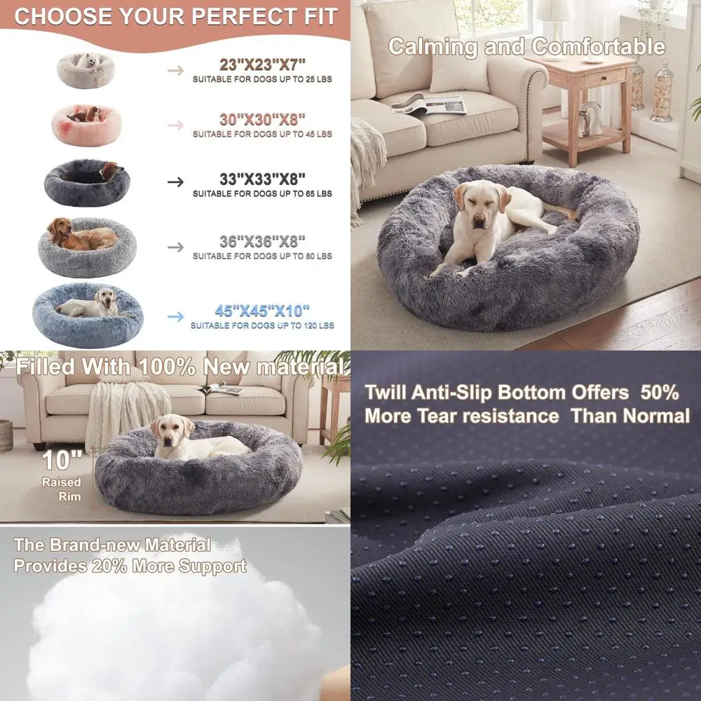 

Jumbo Round Tie-Dye Grey Dog Bed for XL Dogs, 45 Fluffy Cover, Removable & Washable, Supports up to 120 lbs