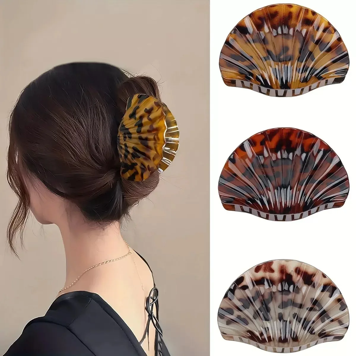 Hair Claw Clip Leopard Shell Acetate Medium Non Slip Women New Personalized Office Commute Hair Accessory Lightweight