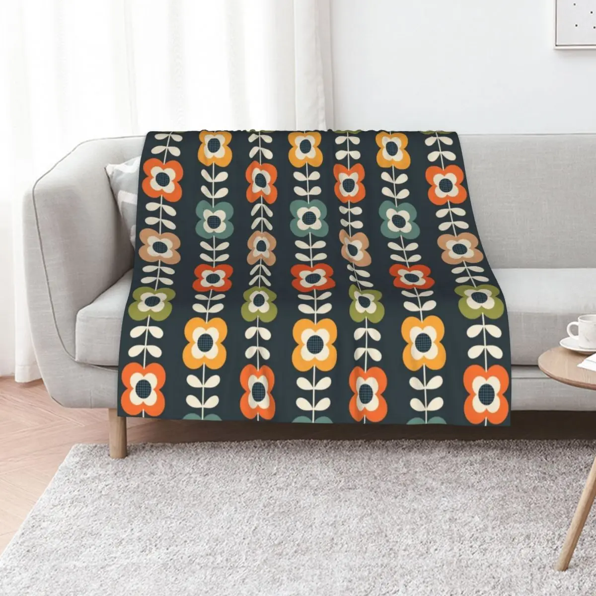 

Mod Flowers in Retro Colors on Charcoal Throw Blanket Moving Sofas Single Decorative Beds Blankets