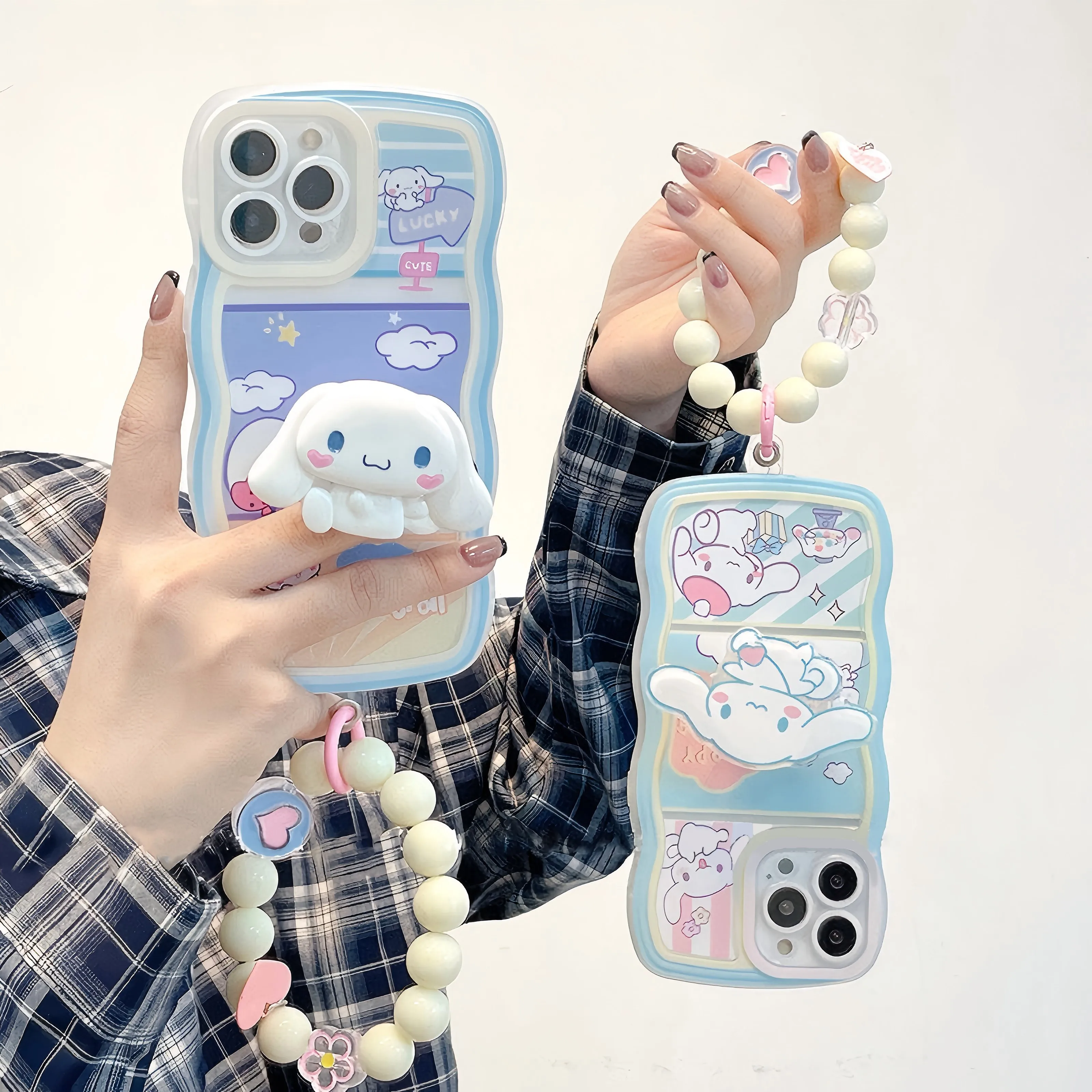 Cute Cinnamoroll Bracket Silicone Wave Phone Case For IPhone 11 13 SE 2020 6S 8 Plus 16 Pro Max 15 12 14 XR Mini Soft Shockproof