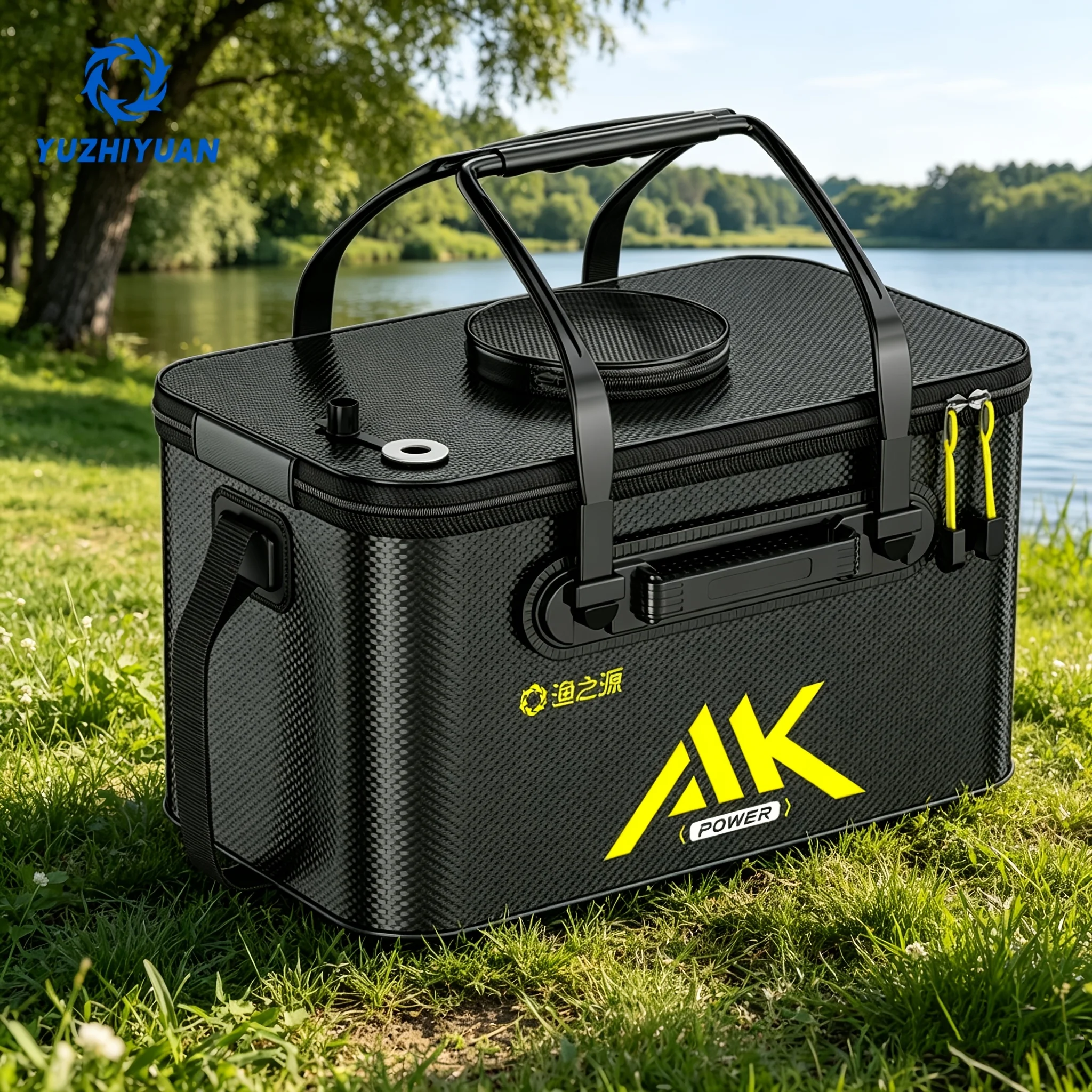 YUZHIYUAN AK Series Large Foldable Fishing Bucket 12L-44L, EVA Live Fish Bait Box with Skylight, Strap for Fresh/Saltwater