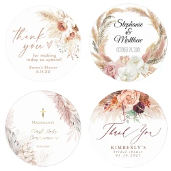 Pampas Grass Wedding Sticker, Customized Wedding Label, Personalized Baptism and Birthday Sealing Sticker, Party Decoration Supp