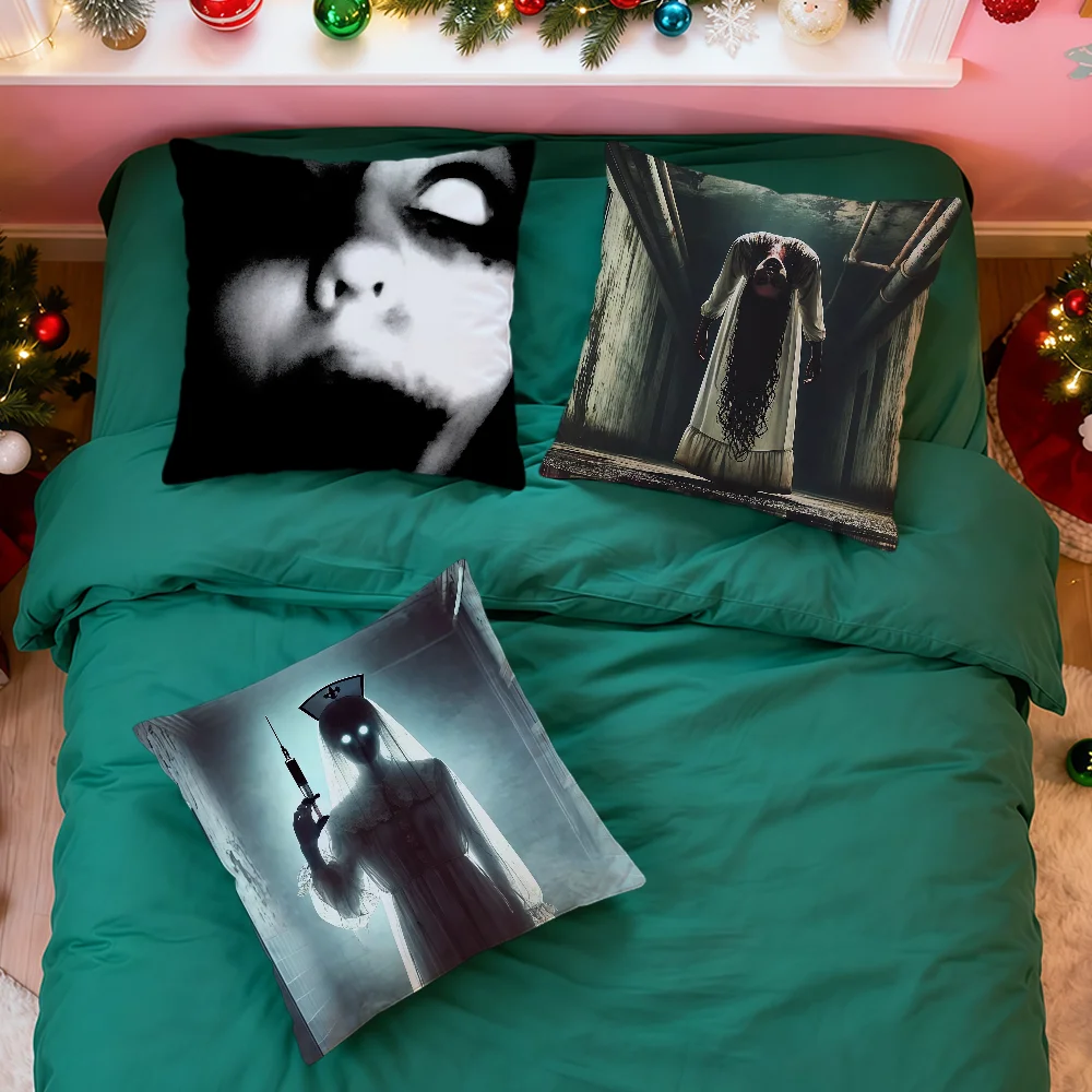 2D Flat Spooky Halloween Dark Eyes Haunted House Cushion Cover Soft Comfortable Pillow Case Sofa Living Room Home Decor