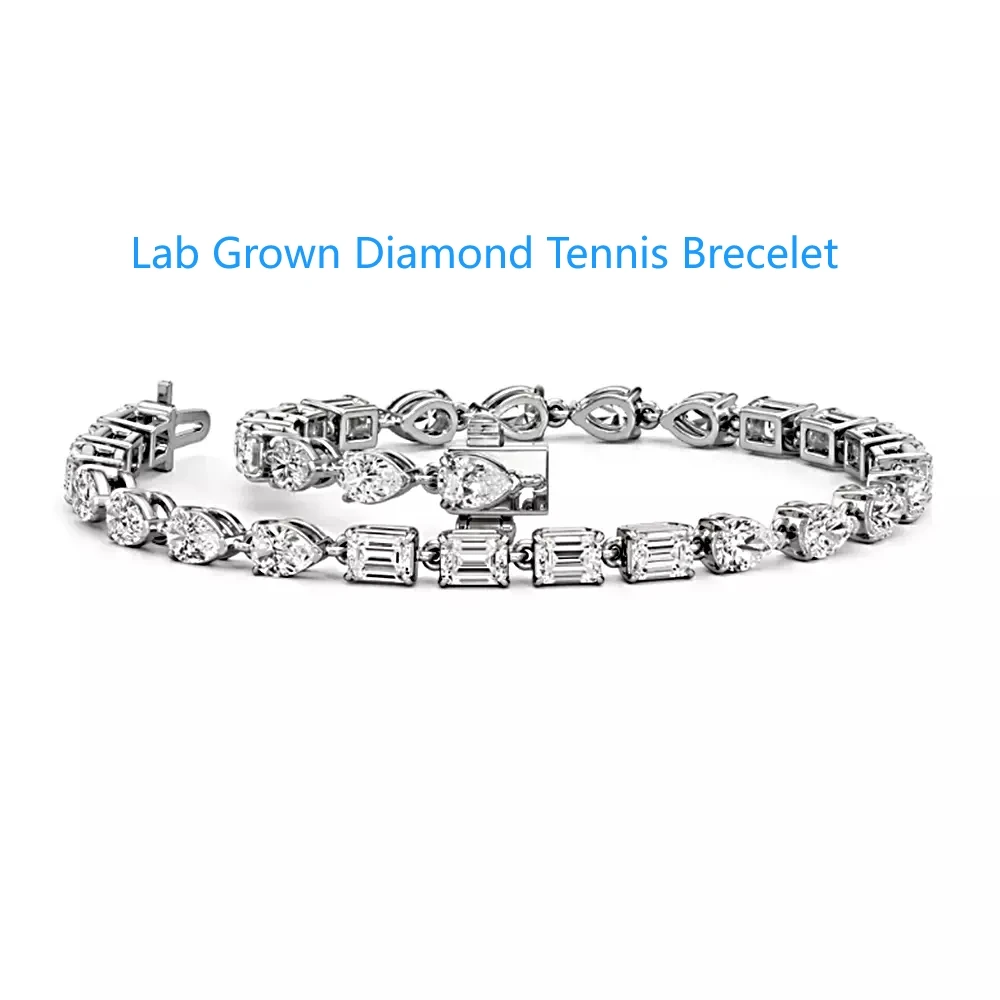 CVD HPHT Diamond Tennis Bracelet DEF VS-VVS Lab Grown Pear and Emerald Cut 0.3CT Each 14K White Gold Wedding Bracelet For Lady