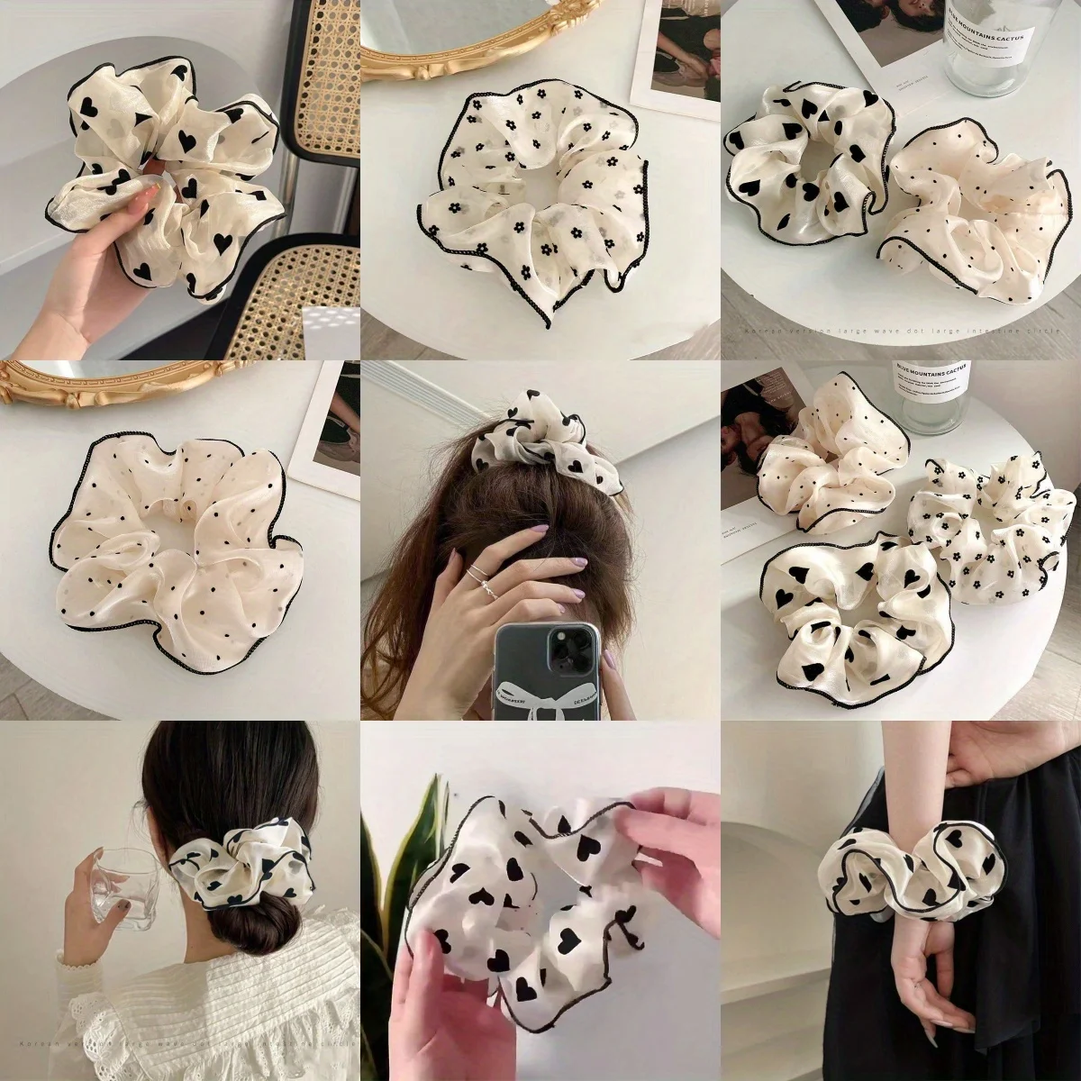 

1pc Minimalist Sweet Fabric Hair Ties for Women Floral Polka Dot Printed Hair Scrunchies with Elastic Hair Accessories