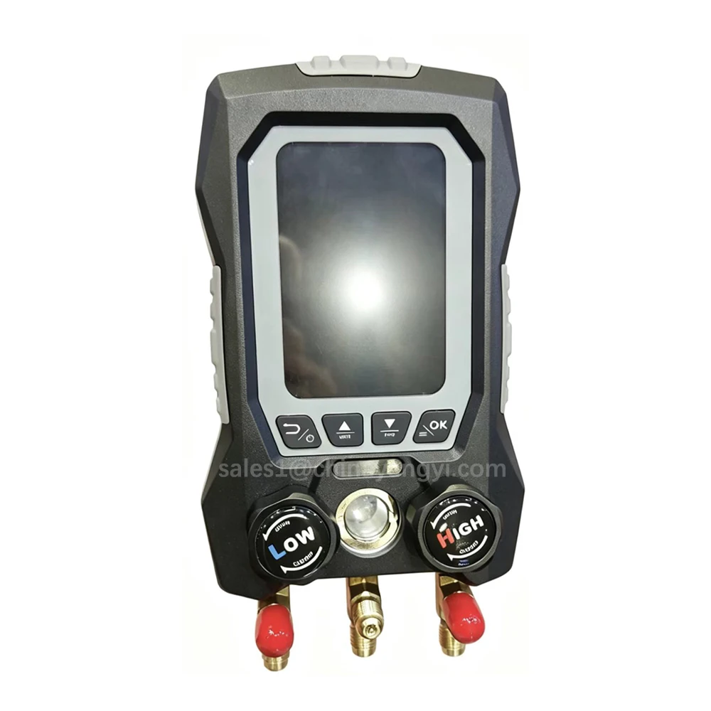 Multifunctional Intelligent Manifold Gauge AC Service Refrigerant Pressure Gauge Vacuum Meter with Temp Clamp and Charging Hose
