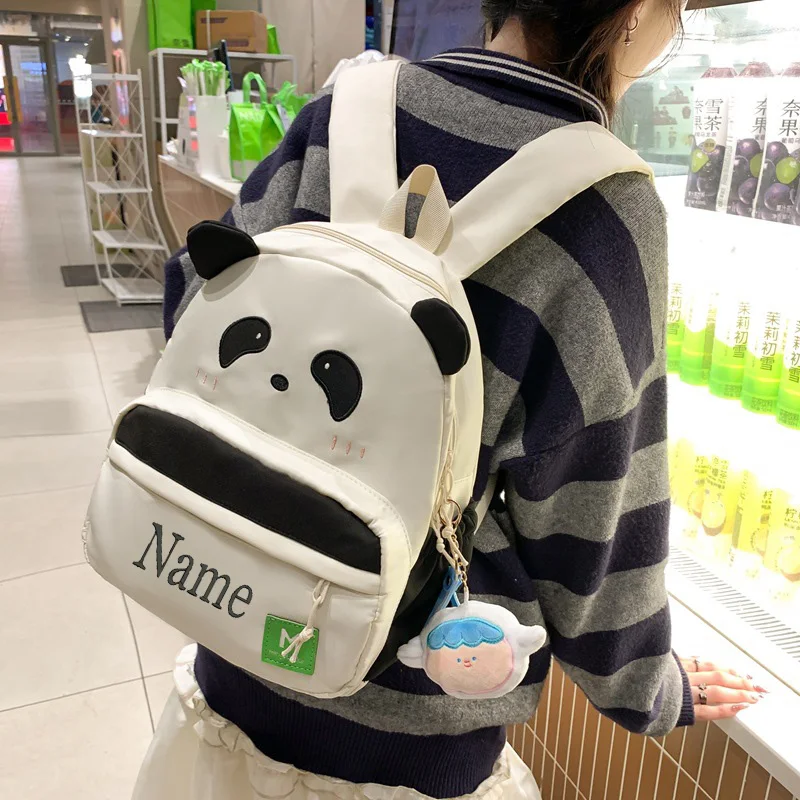 Personalized Name Backpack For Girls, Casual And Versatile Student Backpack For Boys, Campus Cartoon Panda Backpack