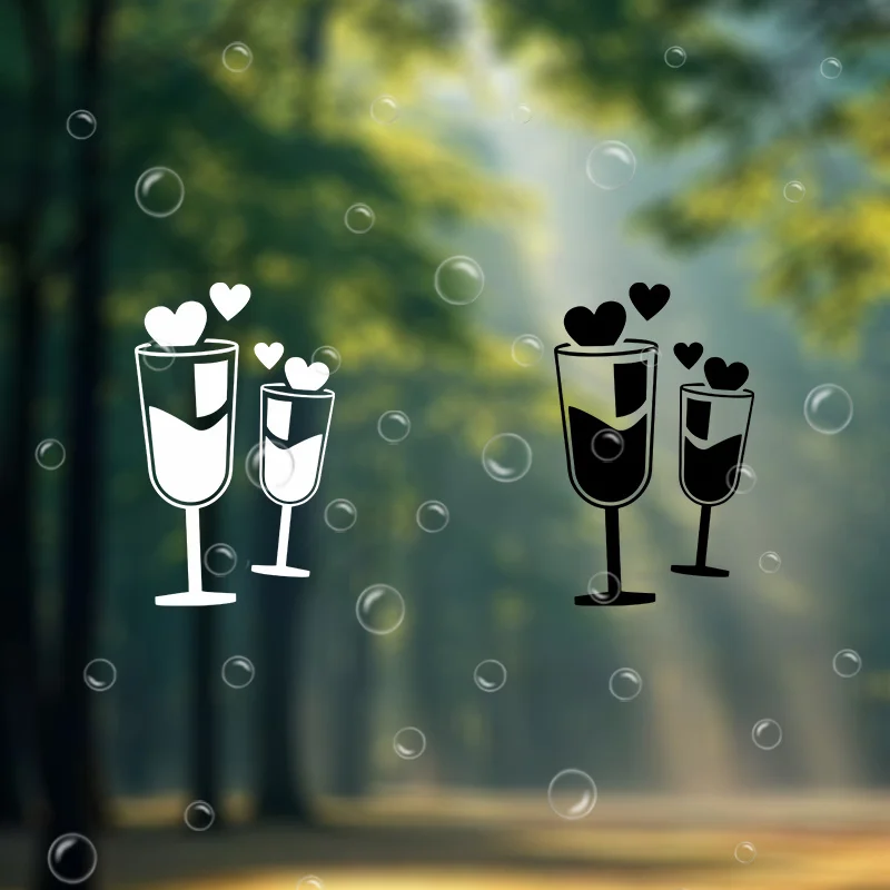 2pcs/set 2D Flat Champagne Toast Heart Vinyl Sticker, Waterproof UV Resistant, for Car Window Laptop Luggage Decor, Holiday Gift
