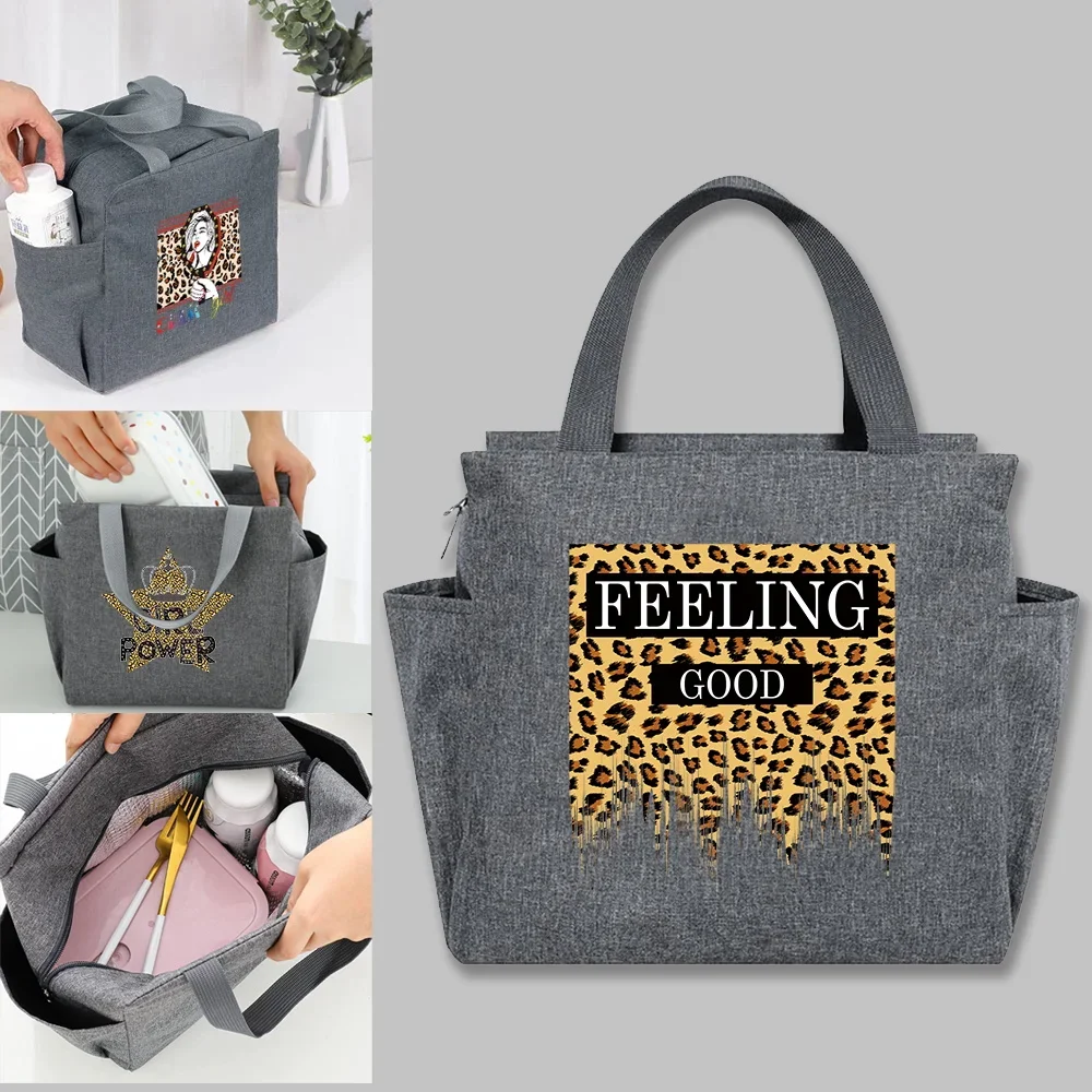 Lunch Box Cooler Bag Portable Multifunction Large Capacity Zipper Lunch Bags Women Picnic Trend Leopard Series Thermal Food Pack