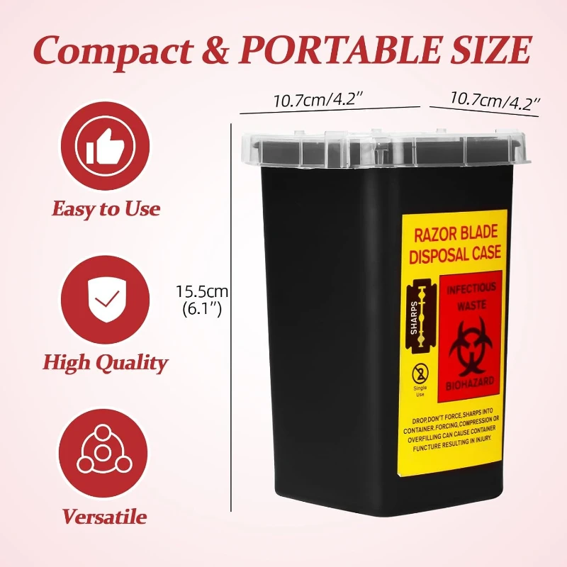 Black Tattoo Plastic Sharp Container Box Sharps Containers Needle Destruction Waste Bin Needle Disposal Bin with Lid for Tattoo