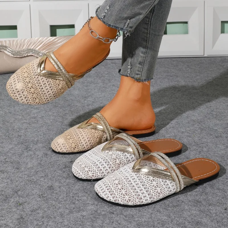 

Women's Summer Closed-Toe Beach Slippers Comfortable and Breathable Linen Flat Slippers New Style Women's Casual Mesh Sandals