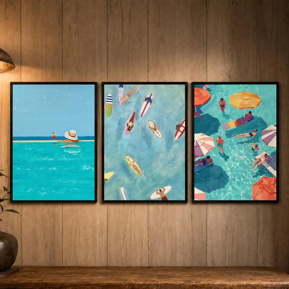 Super Art S-Summer Beach PartyS Poster Self-adhesive Art Poster Decoracion Painting Wall Art White Kraft Paper Home Decor